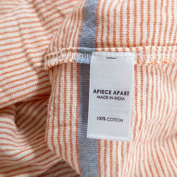 Apiece Apart Agata Shirred Boxy Flowy Blouse in Cote Stripe Orange Blue White 4 - Picture 10 of 13